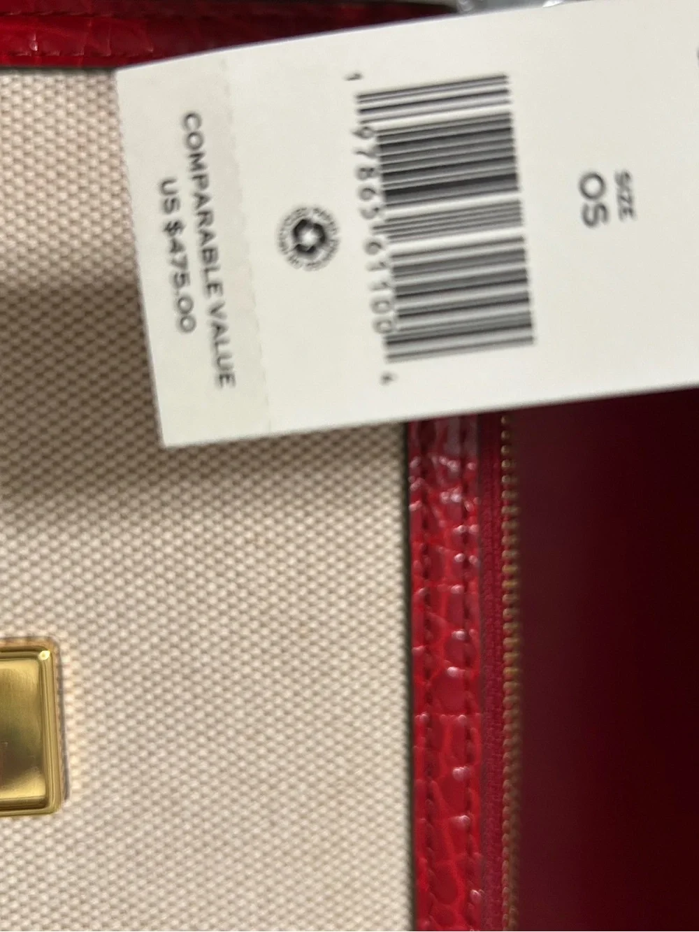 NWT Tory Burch Eleanor, Small, White/Red Convertible canvas bag w/Gold Chain